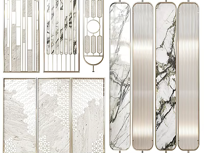 Elegant Modern Room Dividers With Marble Panels And Hollow Geometric Frames 3d model