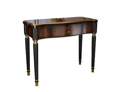 Elegant Classic Dressing Table With Wooden Top Gold Accents And Black Legs 3d model