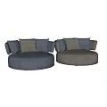 Round Single Sofa with Blue Gray Fabric and Soft Cushions for Modern Living Room
