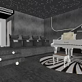 Luxurious Piano Room With White Grand Piano And Starry Ceiling