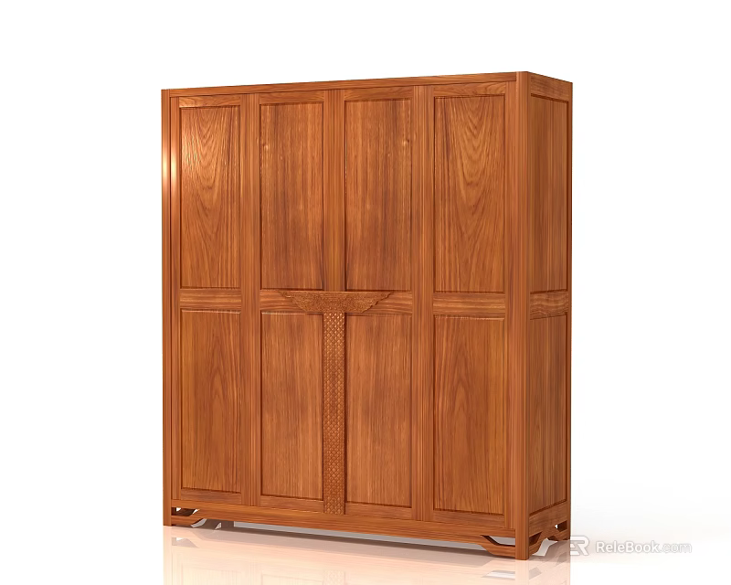 Traditional Wooden Wardrobe With Four Doors And Natural Wood Grain Details 3d model 