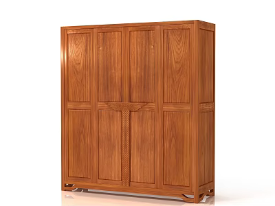 Traditional Wooden Wardrobe With Four Doors And Natural Wood Grain Details 3d model