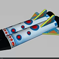 Colorful Inflatable Rocket Toy With Blue Body Red Dots And Yellow Wings