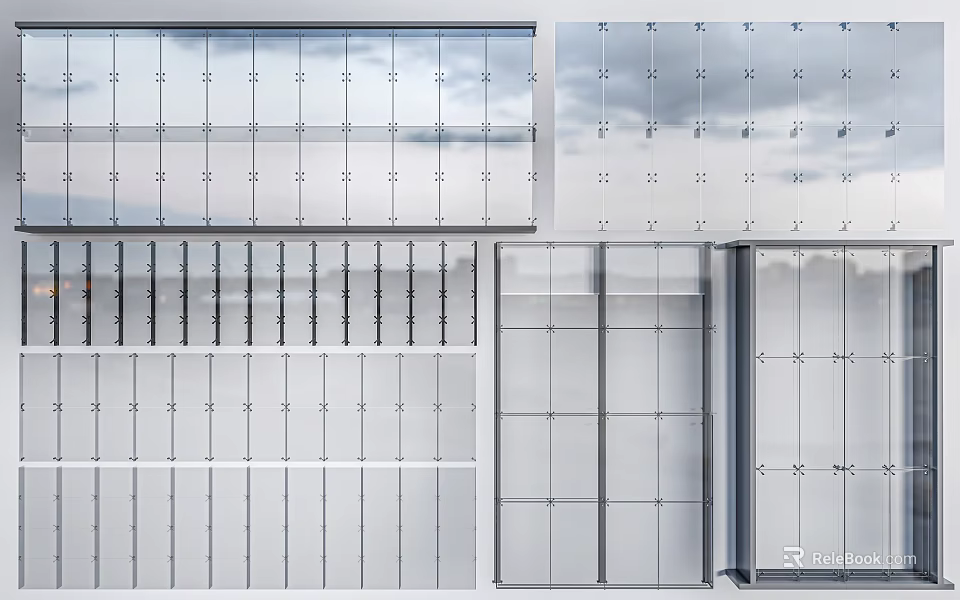 Modern Floor to Ceiling Windows With Glass Grid Panels And Sleek Metal Frames Design 3d model 