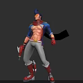 Game Movie Character With Blue Mohawk Goggles Red Scarf Open Blue Jacket Exposed Abs Red Gloves