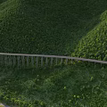 Stunning Natural Scenery of Long Viaduct Running Through Lush Dense Green Forested Mountains