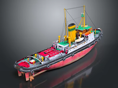 3D Rendered Tugboat With Colorful Decks Green Superstructure And Yellow Chimney 3d model