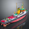 3D Rendered Tugboat With Colorful Decks Green Superstructure And Yellow Chimney