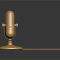 Golden Microphone With Stand Base And Extended Cable On Dark Background
