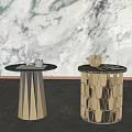 Elegant Modern Side Tables With Round Marble Top And Geometric Metal Decorative Base