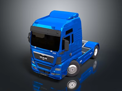 Blue MAN TGX Truck With Shiny Cab Design On Dark Reflective Background 3d model
