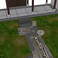 Outdoor Garden Space With Grass Area Stone Pathway Water Feature And Solar Panel