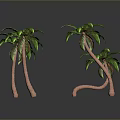 3D Rendered Palm Trees With Pink Trunks And Green Leaves On Gray Background