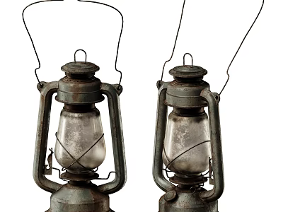 Two Vintage Hurricane Candle Lamps With Metal Frames And Glass Shades 3d model