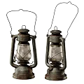 Two Vintage Hurricane Candle Lamps With Metal Frames And Glass Shades