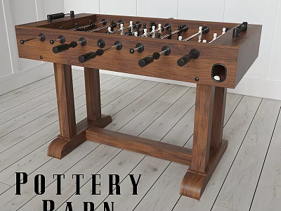 Pottery Barn Wooden Foosball Table with Black Rods and White Player Figures Indoor Sports Equipment 3d model