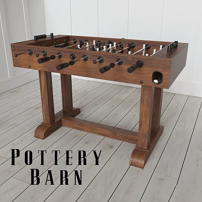 Pottery Barn Wooden Foosball Table with Black Rods and White Player Figures Indoor Sports Equipment 3d model