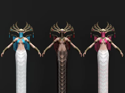 Game Movie Character With Ornate Headdress Veiled Face Golden Arm Decorations And Colorful Outfits 3d model