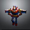 Cartoon Space Ranger Character In Blue Red Armor With Yellow Accents Standing Pose