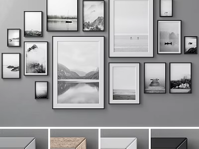 Stylish Black and White Photo Frames Wall Decor with Various Material Storage Boxes 3d model