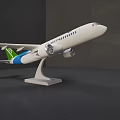 Airplane Model Decorative Ornament Set With White Body Green Blue Tail On White Display Stand