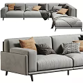 Modern Sectional Multi Person Sofa With Gray Fabric And Decorative Pillows 3d model