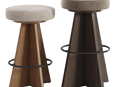Modern Bar Stools With Upholstered Seats Wooden Legs And Metal Footrests 3d model