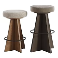 Modern Bar Stools With Upholstered Seats Wooden Legs And Metal Footrests