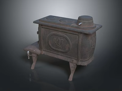 Vintage Cast Iron Stove With Decorative Patterns And Foot Pedal Design 3d model