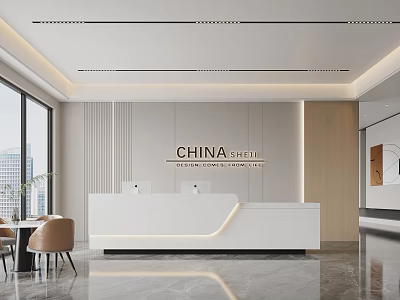 Modern Reception Desk Interior Design With China Street Sign And Marble Floor 3d model