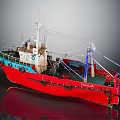 Red And Blue Water Transport Model Boat With Lifebuoys And Deck Equipment