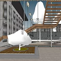 Modern Sales Office Design With Wooden Ceiling Glass Wall Staircase And Courtyard Pine Tree
