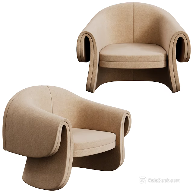 Contemporary Modern Single Sofa with Curved Design Soft Fabric and Elegant Armrests 3d model 