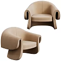 Contemporary Modern Single Sofa with Curved Design Soft Fabric and Elegant Armrests