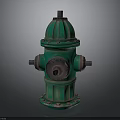 Green Fire Hydrant With Fluted Body Round Base And Metal Outlets