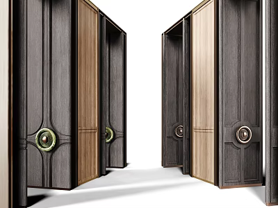 Modern Wooden Swing Doors Interior Design With Dark Light Tones And Metal Hardware 3d model