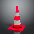 Red And White Striped Traffic Cone With Red Base On Gray Background Safety Road Equipment