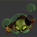 Frog Character In Top Hat And Brown Coat With Cane On Green Lily Pad