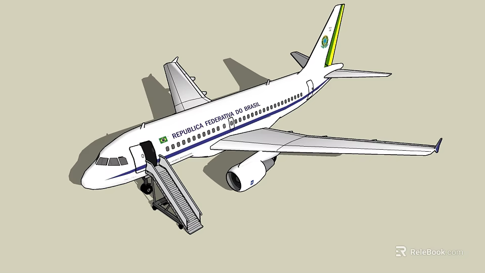 Republic of China Airlines Passenger Airplane With Boarding Stairs And Green Logo 3d model 