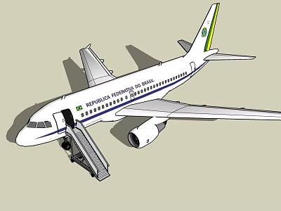 Republic of China Airlines Passenger Airplane With Boarding Stairs And Green Logo 3d model