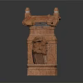 Ancient Stone Architectural Component With Weathered Texture Carvings Roof Like Top And Small Towers