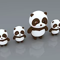 Cute Black And White Panda Dolls Set With Different Sizes And Smiling Faces 3d model