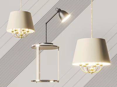 Modern Lighting Combination With Pendant Lights Table Lamp White Lampshades Metal Frames 3d model