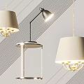 Modern Lighting Combination With Pendant Lights Table Lamp White Lampshades Metal Frames