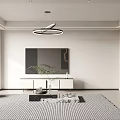 Modern Living Dining Room With White Sofa Circular Chandelier And Floor To Ceiling Windows