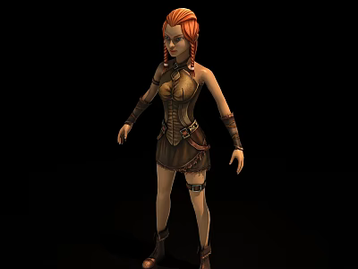 Game and Movie Female Character with Red Hair Leather Outfit and Strappy Boots 3d model