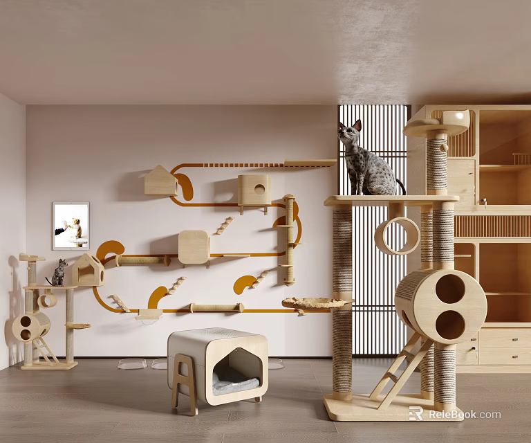 Pet Shop With Wooden Cat Trees Cozy Cat Beds And Playful Cat Accessories 3d model 