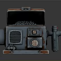 Vintage Industrial Metal Equipment Featuring Open Lid Black Granules And Mechanical Parts