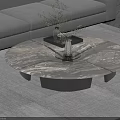 Round Marble Coffee Table In Modern Living Room With Tray Vase And Green Plants