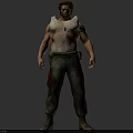Shirtless Muscular Male Game Movie Character With Red Hair And Bloodstained Pants